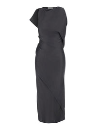 Victoria Beckham Women Grey Sleeveless Long Dress With Draping In Acetate And Viscose Women
