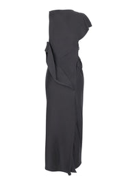 Victoria Beckham Women Grey Sleeveless Long Dress With Draping In Acetate And Viscose Women