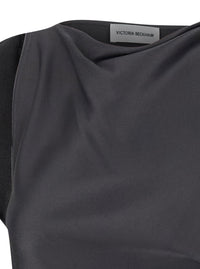 Victoria Beckham Women Grey Sleeveless Long Dress With Draping In Acetate And Viscose Women