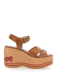 Chloé Women Brown Wedges With Embroidered Logo On The Heel In Leather For Women