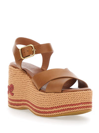 Chloé Women Brown Wedges With Embroidered Logo On The Heel In Leather For Women