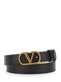 VALENTINO GARAVANI Valentino Garavani Women Reversible Belt With Vlogo Buckle In Black Leather For Women
