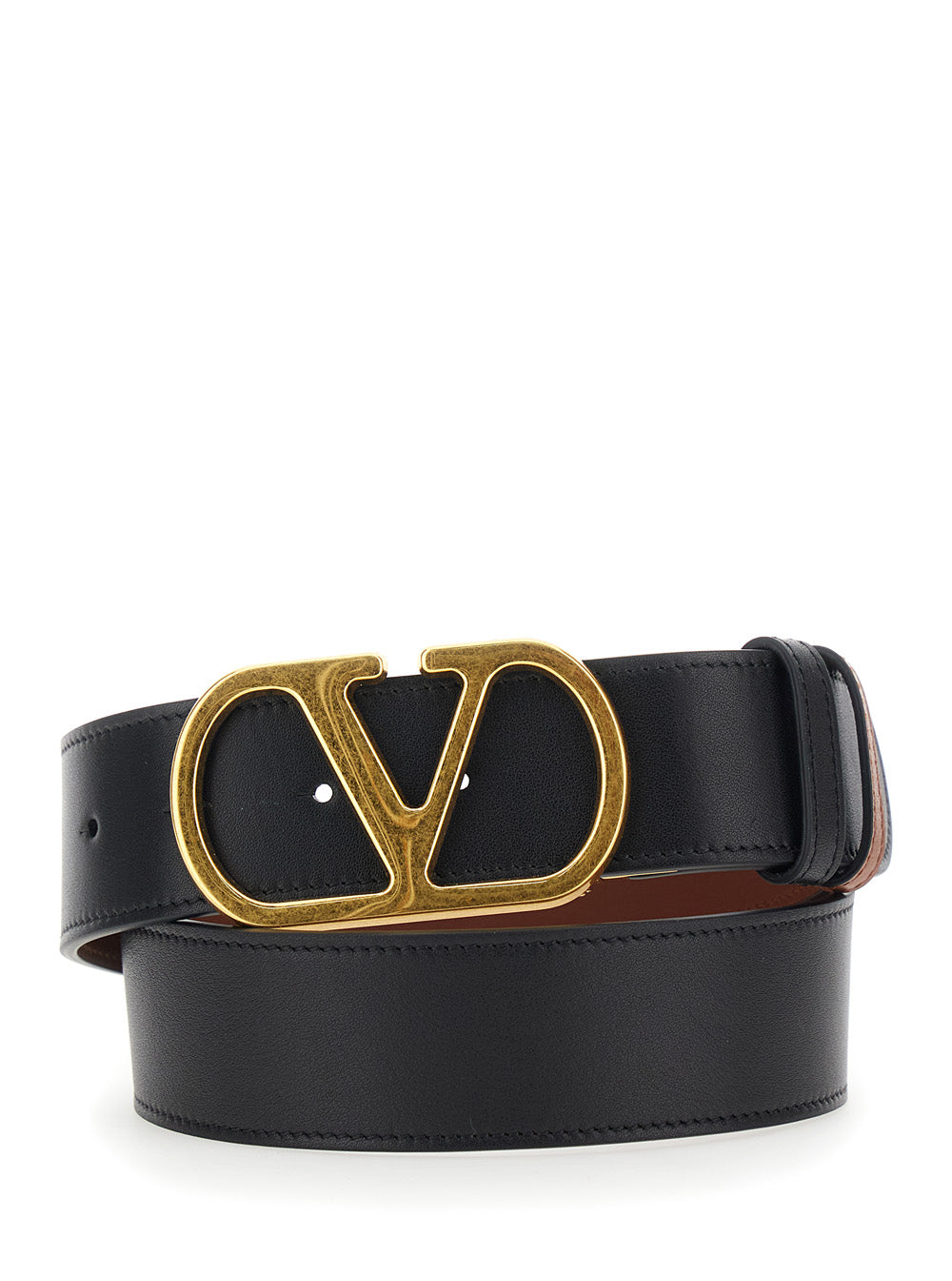 Valentino Garavani Women Reversible Belt With Vlogo Buckle On The Front In Black Leather For Women