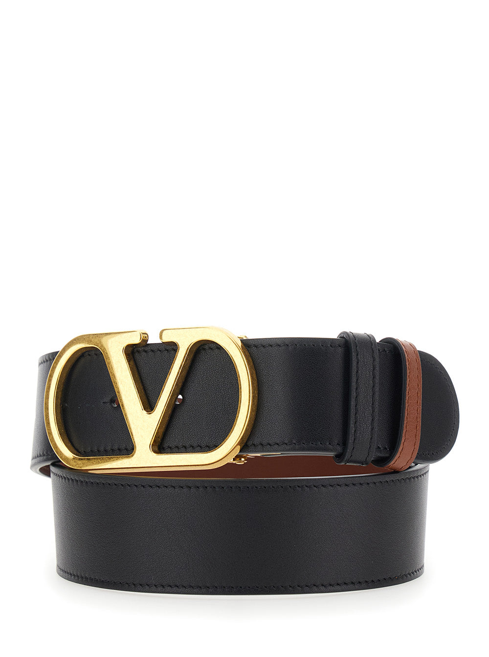 Valentino Garavani Women Reversible Belt With Vlogo Buckle On The Front In Black Leather For Women
