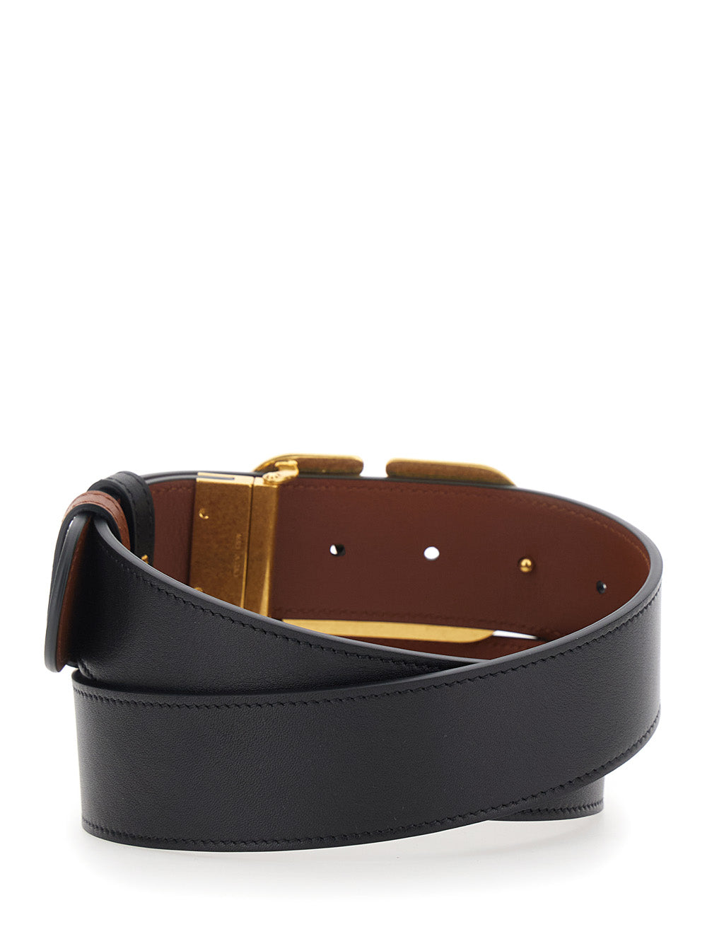 Valentino Garavani Women Reversible Belt With Vlogo Buckle On The Front In Black Leather For Women