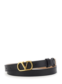Valentino Garavani Women Reversible Belt With Vlogo Buckle In Black Leather For Women