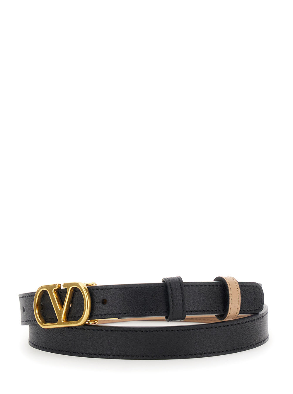 Valentino Garavani Women Reversible Belt With Vlogo Buckle In Black Leather For Women