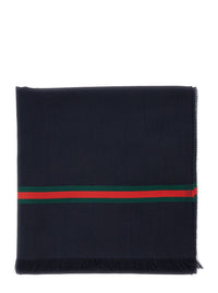 Gucci Men Blue Scarf With Web Detail In Silk Twill For Men