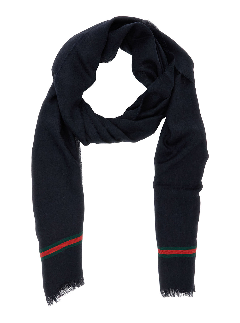 Gucci Men Blue Scarf With Web Detail In Silk Twill For Men