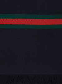 Gucci Men Blue Scarf With Web Detail In Silk Twill For Men