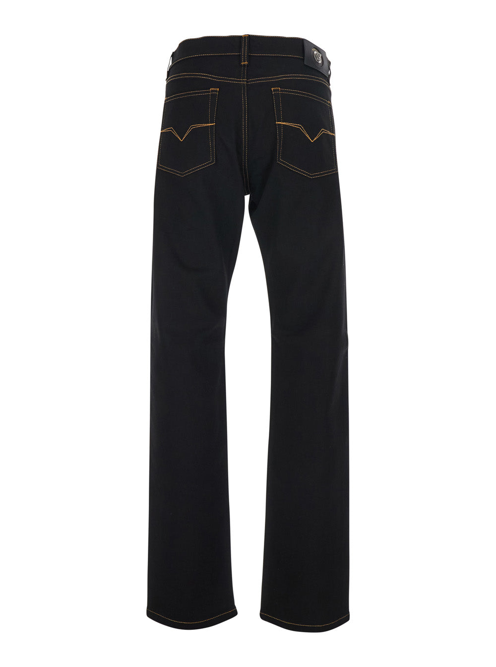 Versace Men Black Jeans With Five-Pocket Design And Logo Patch On The Back In Denim For Men