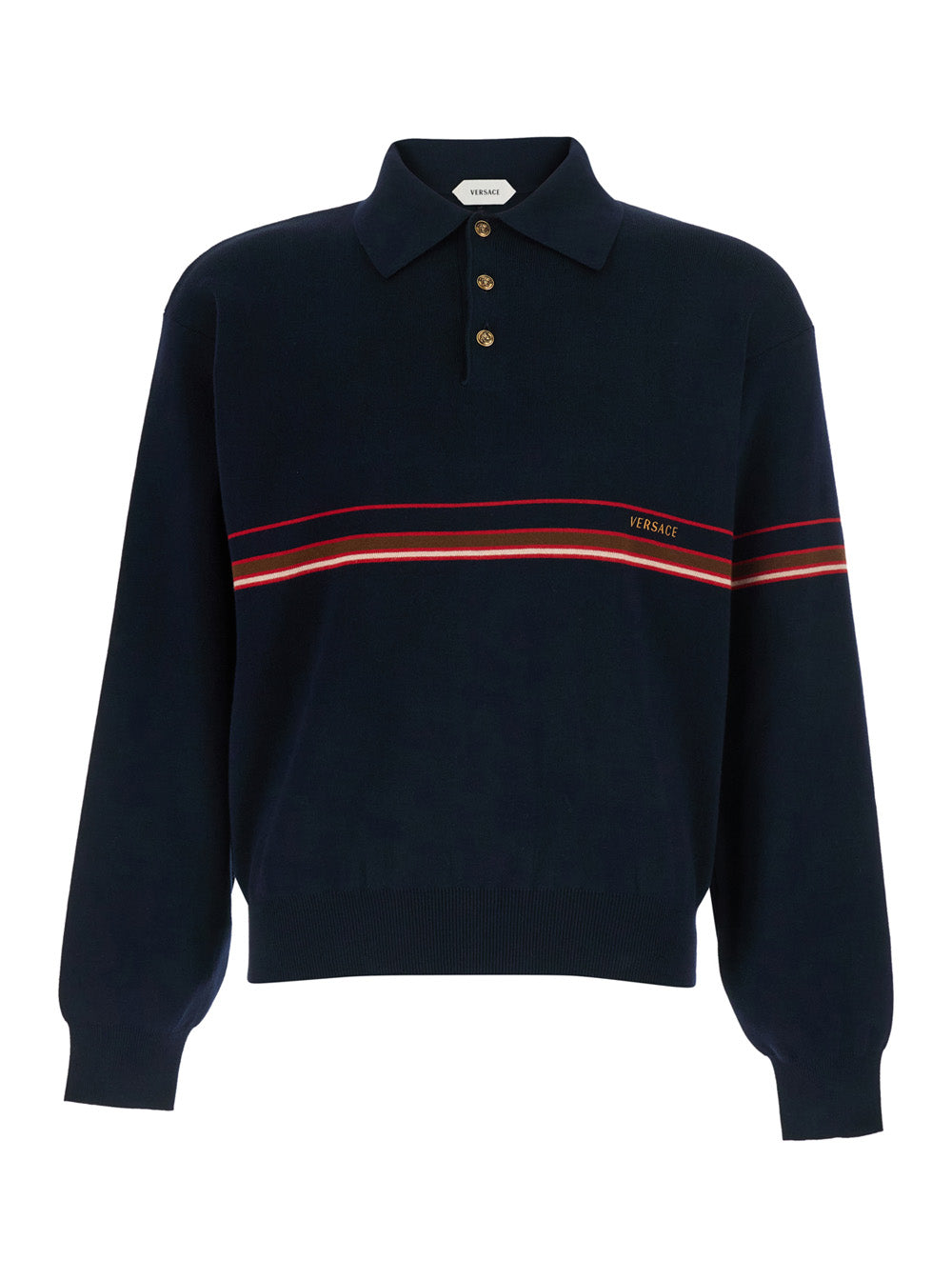 Versace Men Blue Polo Shirt With Classic Collar And Logo Lettering On The Front In Cotton For Men