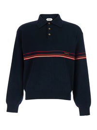 Versace Men Blue Polo Shirt With Classic Collar And Logo Lettering On The Front In Cotton For Men