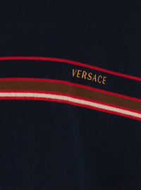 Versace Men Blue Polo Shirt With Classic Collar And Logo Lettering On The Front In Cotton For Men