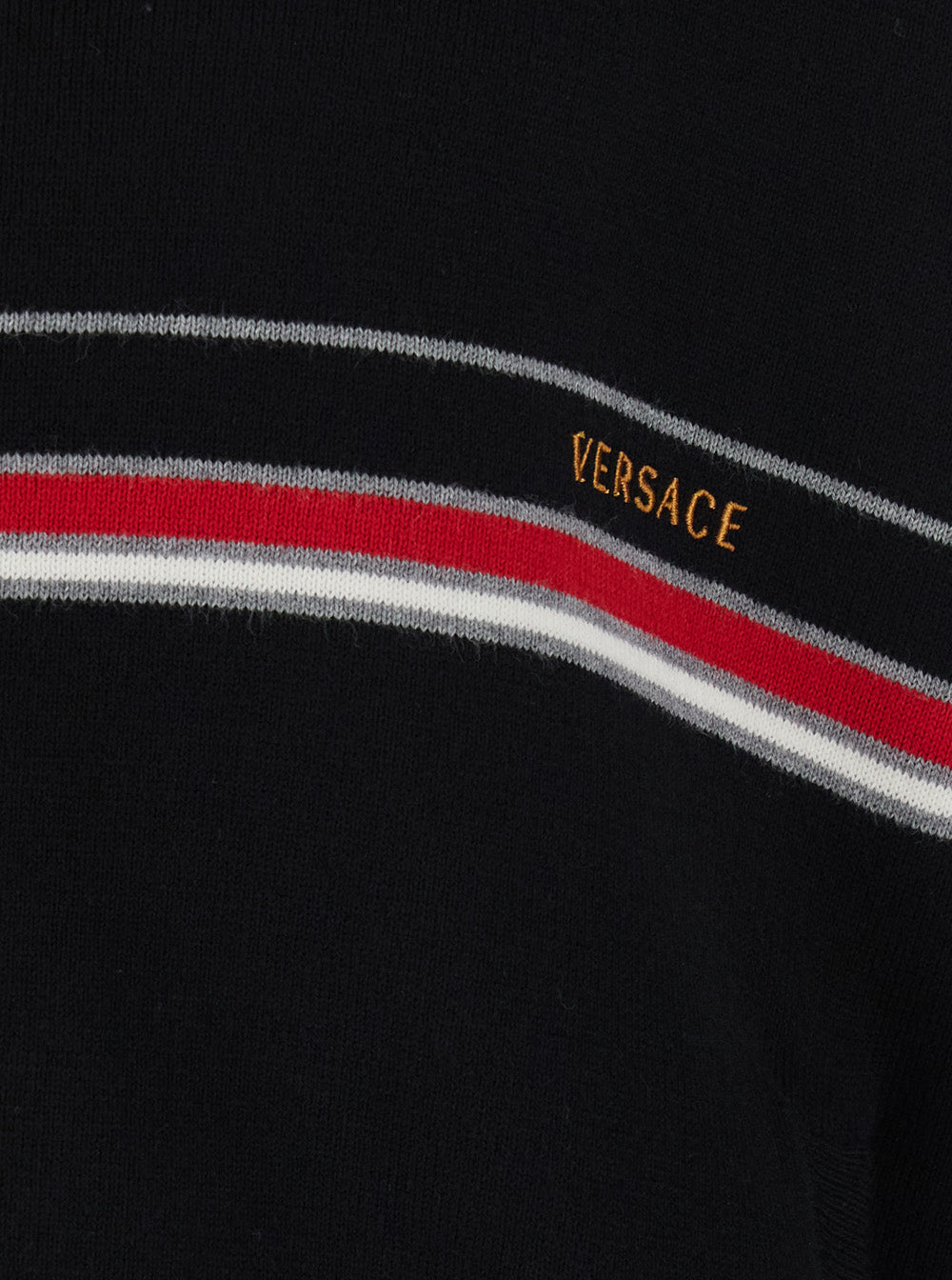 Versace Men Black Turtleneck With Logo Lettering On The Front In Cotton For Men