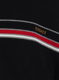 Versace Men Black Turtleneck With Logo Lettering On The Front In Cotton For Men