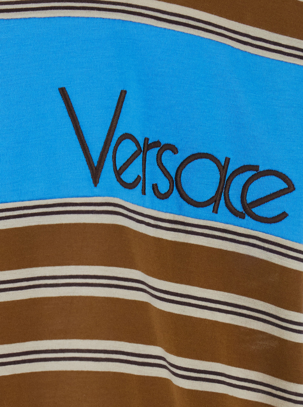 Versace Men Brown T-Shirt With Striped Motif And Logo Lettering On The Front In Cotton Men