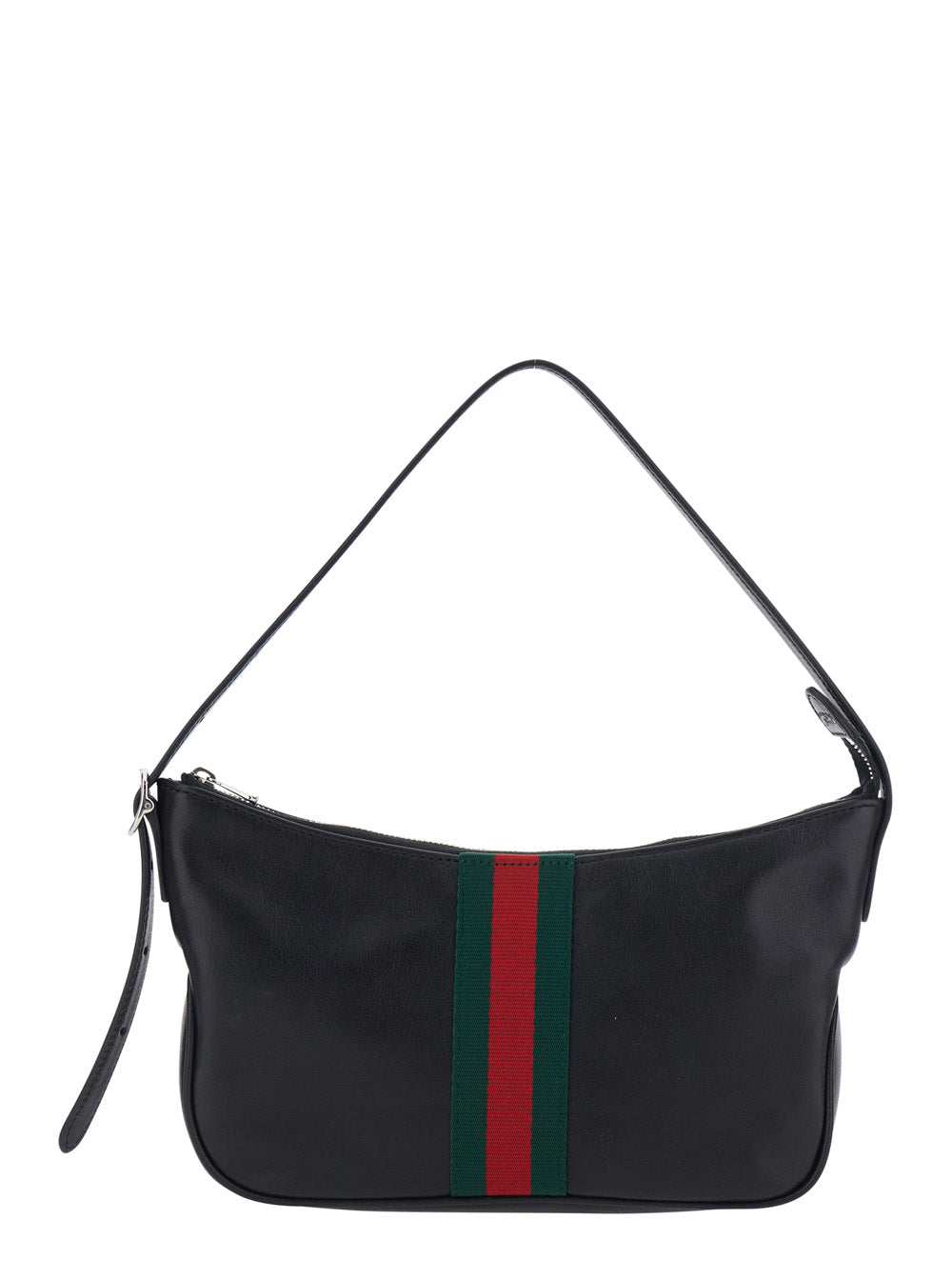 Gucci Men 'Lunetta' Black Handbag With Adjustable And Removable Shoulder Strap And Web Stripe On The Front In Leather For Men