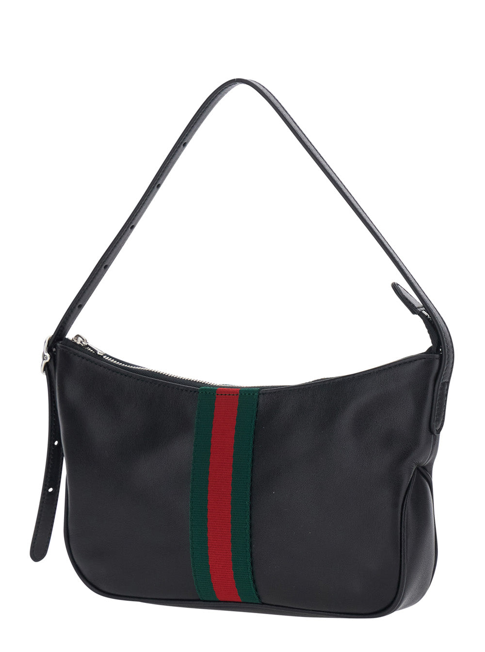 Gucci Men 'Lunetta' Black Handbag With Adjustable And Removable Shoulder Strap And Web Stripe On The Front In Leather For Men