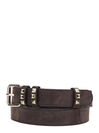 Valentino Garavani Women Brown Belt With Applied Rockstuds In Suede For Women
