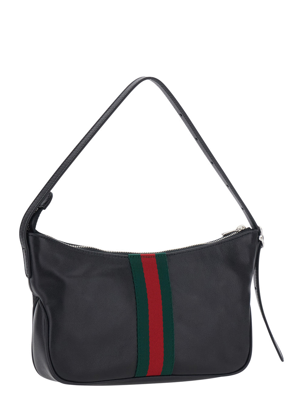 Gucci Men 'Lunetta' Black Handbag With Adjustable And Removable Shoulder Strap And Web Stripe On The Front In Leather For Men