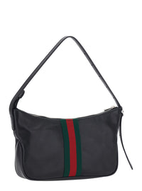Gucci Men 'Lunetta' Black Handbag With Adjustable And Removable Shoulder Strap And Web Stripe On The Front In Leather For Men