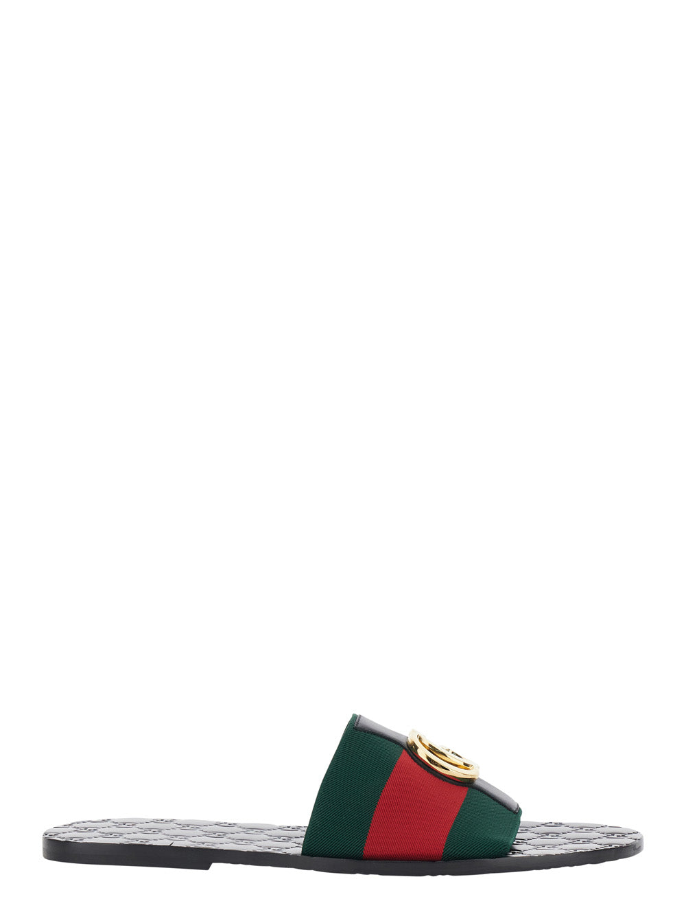 GUCCI Gucci Men 'Riviera' Black Sandals With Web Stripe And Metallic Gg Logo In Leather And Tech Fabric Men