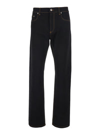 Versace Men Black Jeans With Five-Pocket Design And Logo Patch On The Back In Denim For Men