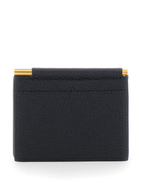 Tom Ford Men Black Bi-Fold Wallet With Money Clip And Logo Lettering On The Front In Leather For Men