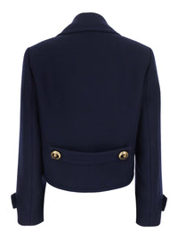 Balenciaga Women Blue Cropped Jacket With Wide Notched Revers And Halfbelt In Wool For Women