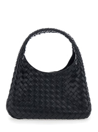 BOTTEGA VENETA Bottega Veneta Women 'Campana' Black Shoulder Bag With Intreccio Motif In Leather For Women