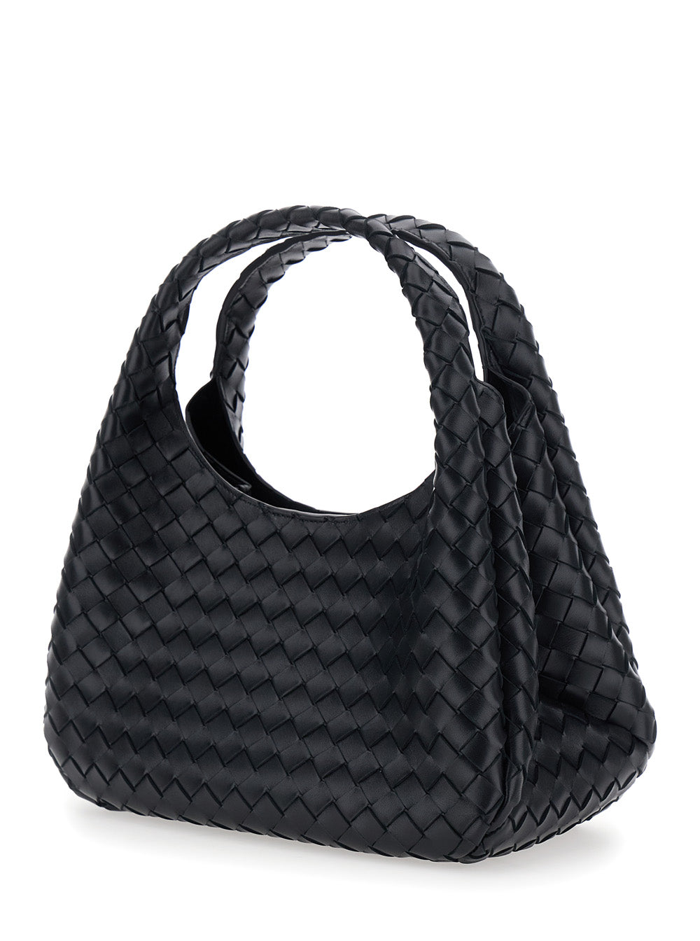 BOTTEGA VENETA Bottega Veneta Women 'Campana' Black Shoulder Bag With Intreccio Motif In Leather For Women