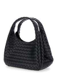 BOTTEGA VENETA Bottega Veneta Women 'Campana' Black Shoulder Bag With Intreccio Motif In Leather For Women
