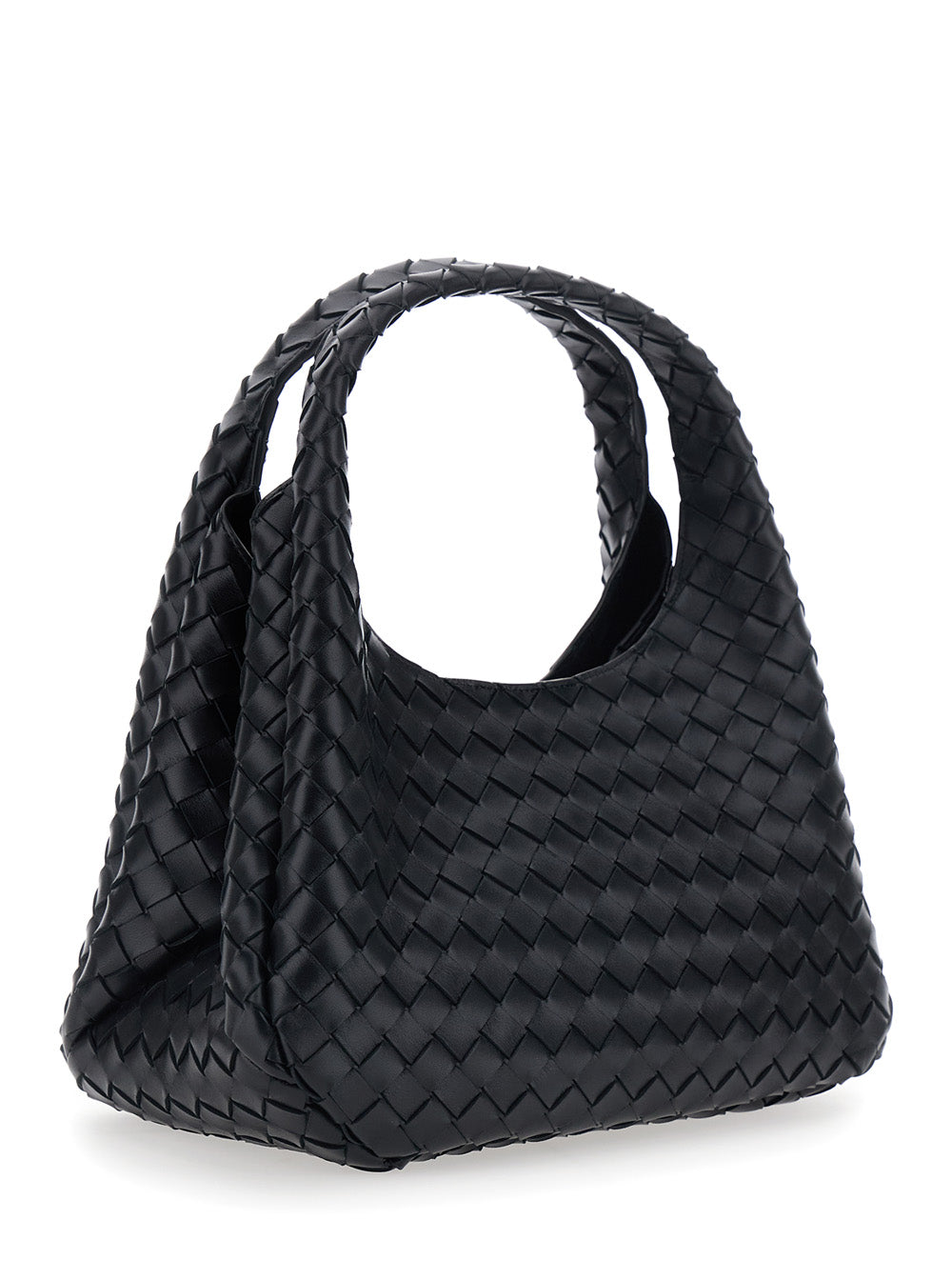 BOTTEGA VENETA Bottega Veneta Women 'Campana' Black Shoulder Bag With Intreccio Motif In Leather For Women