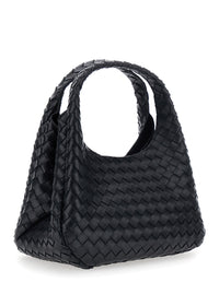 BOTTEGA VENETA Bottega Veneta Women 'Campana' Black Shoulder Bag With Intreccio Motif In Leather For Women