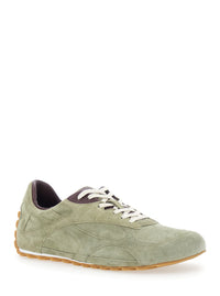Bottega Veneta Men 'Orbit' Khaki Sneakers With Logo Lettering On The Back In Suede For Men