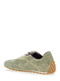 Bottega Veneta Men 'Orbit' Khaki Sneakers With Logo Lettering On The Back In Suede For Men