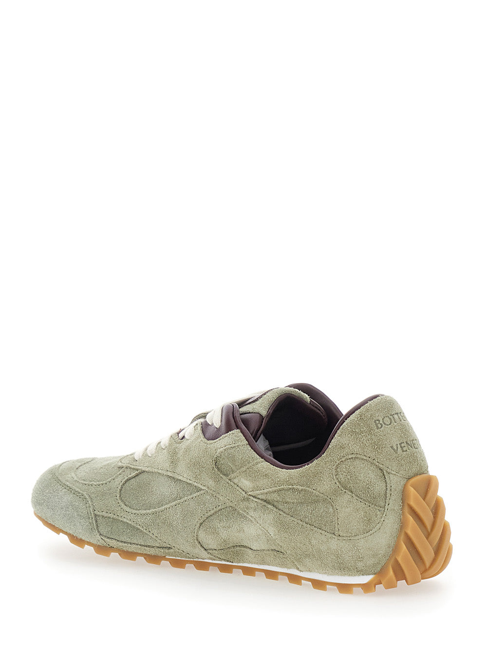 Bottega Veneta Women 'Orbit' Khaki Sneakers With Logo Lettering On The Back In Suede For Women