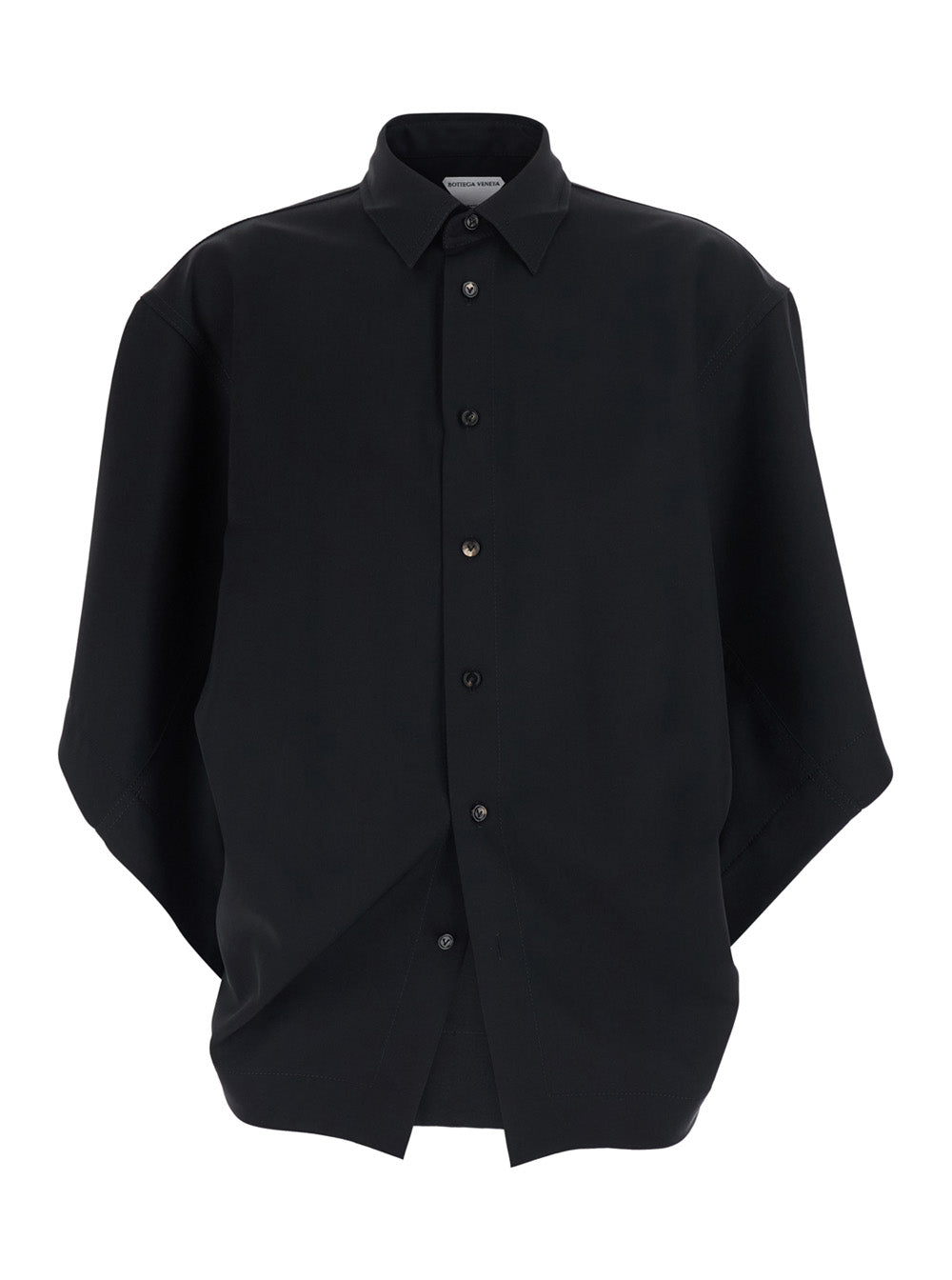 BOTTEGA VENETA Bottega Veneta Women Black Shirt With Classic Collar And Oversized Short Sleeves In  Wool For Women