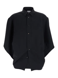 BOTTEGA VENETA Bottega Veneta Women Black Shirt With Classic Collar And Oversized Short Sleeves In  Wool For Women