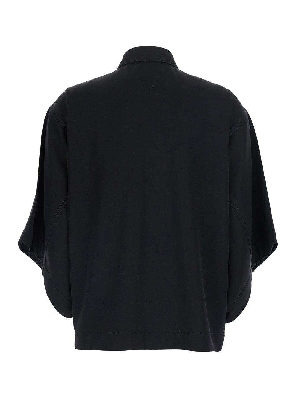 BOTTEGA VENETA Bottega Veneta Women Black Shirt With Classic Collar And Oversized Short Sleeves In  Wool For Women