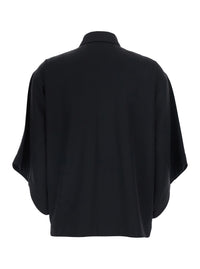 BOTTEGA VENETA Bottega Veneta Women Black Shirt With Classic Collar And Oversized Short Sleeves In  Wool For Women
