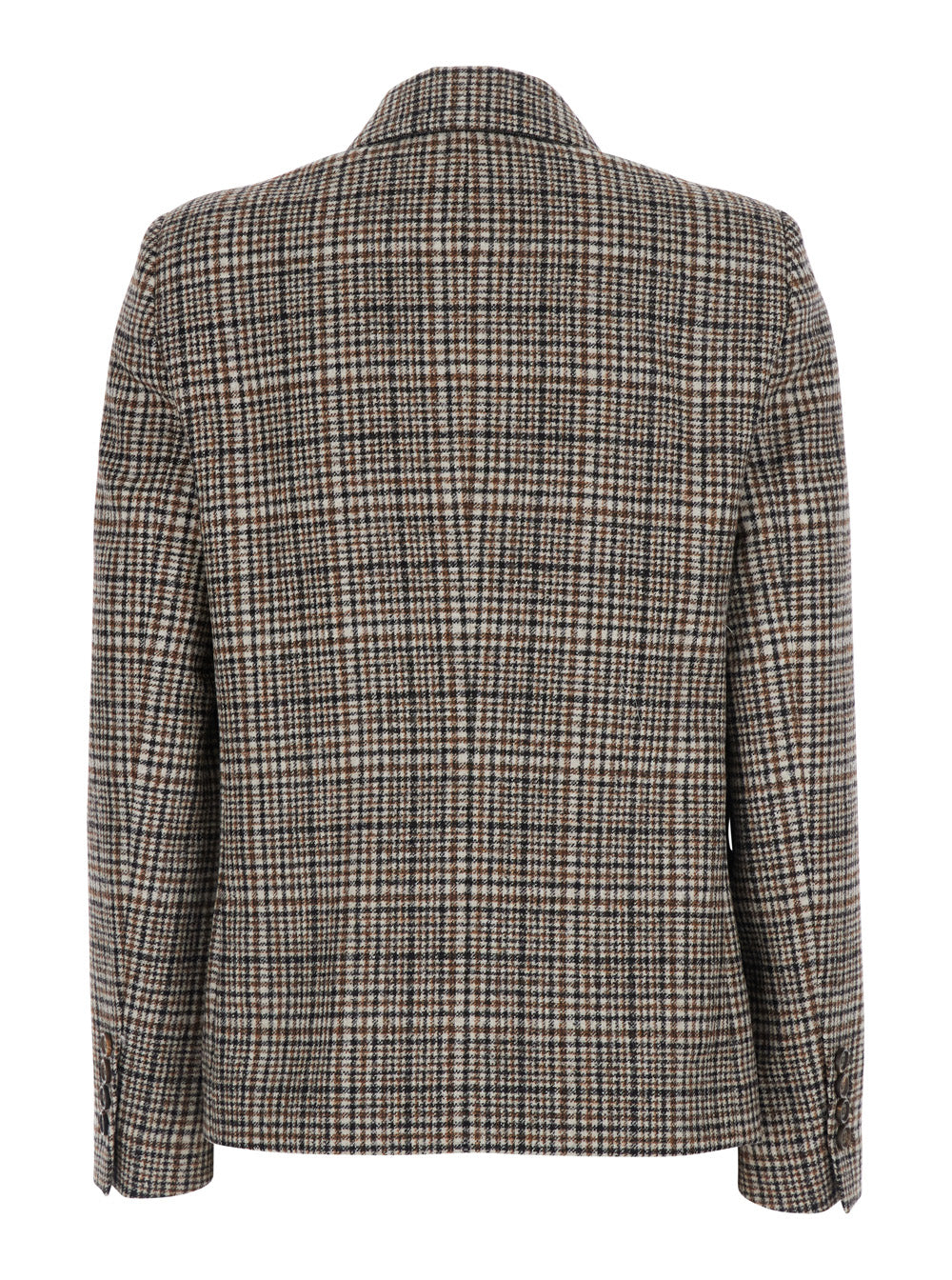 Brunello Cucinelli Women Beige Double-Breasted Jacket With Peak Revers And All-Over Check Motif In Wool For Women