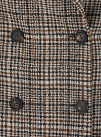 Brunello Cucinelli Women Beige Double-Breasted Jacket With Peak Revers And All-Over Check Motif In Wool For Women
