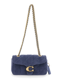 COACH Coach Women Blue Crossbody Bag With Chain Handles And Logo Plate On The Front In Suede For Women