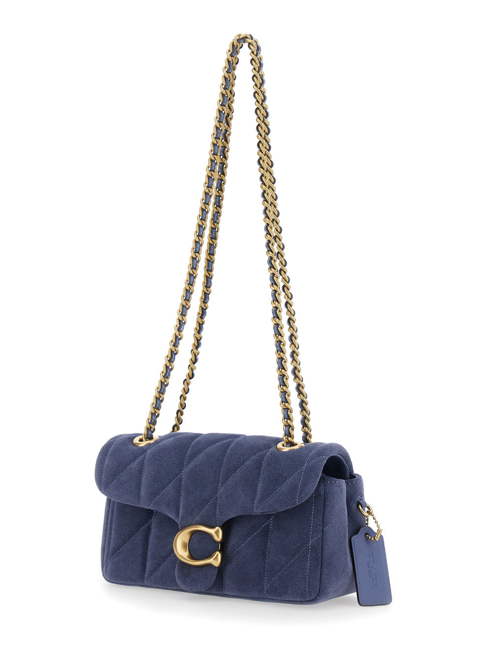 COACH Coach Women Blue Crossbody Bag With Chain Handles And Logo Plate On The Front In Suede For Women