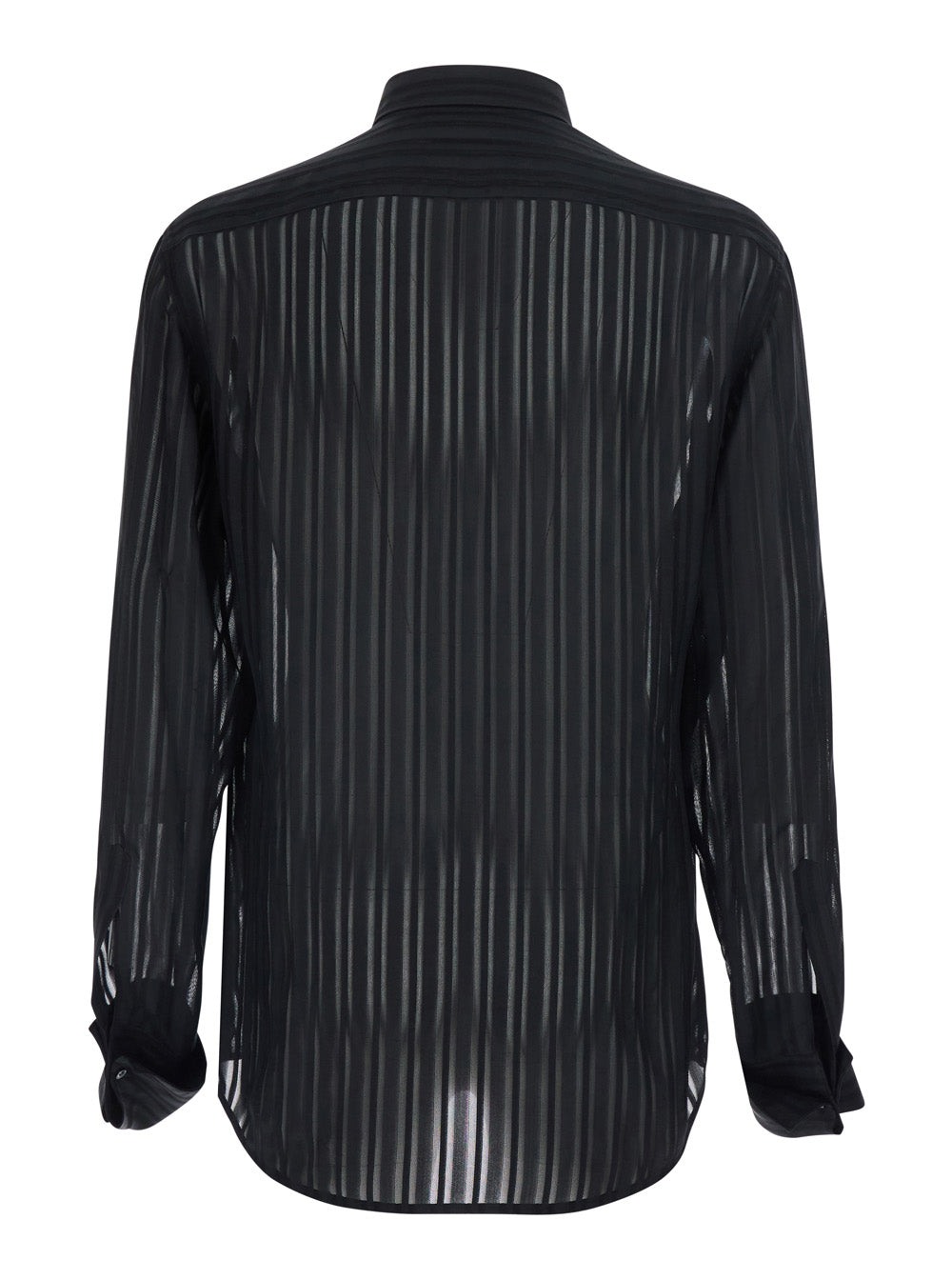 GUCCI Gucci Men Black Shirt With Classic Collar And All-Over Striped Pattern In Silk For Men