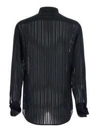 GUCCI Gucci Men Black Shirt With Classic Collar And All-Over Striped Pattern In Silk For Men