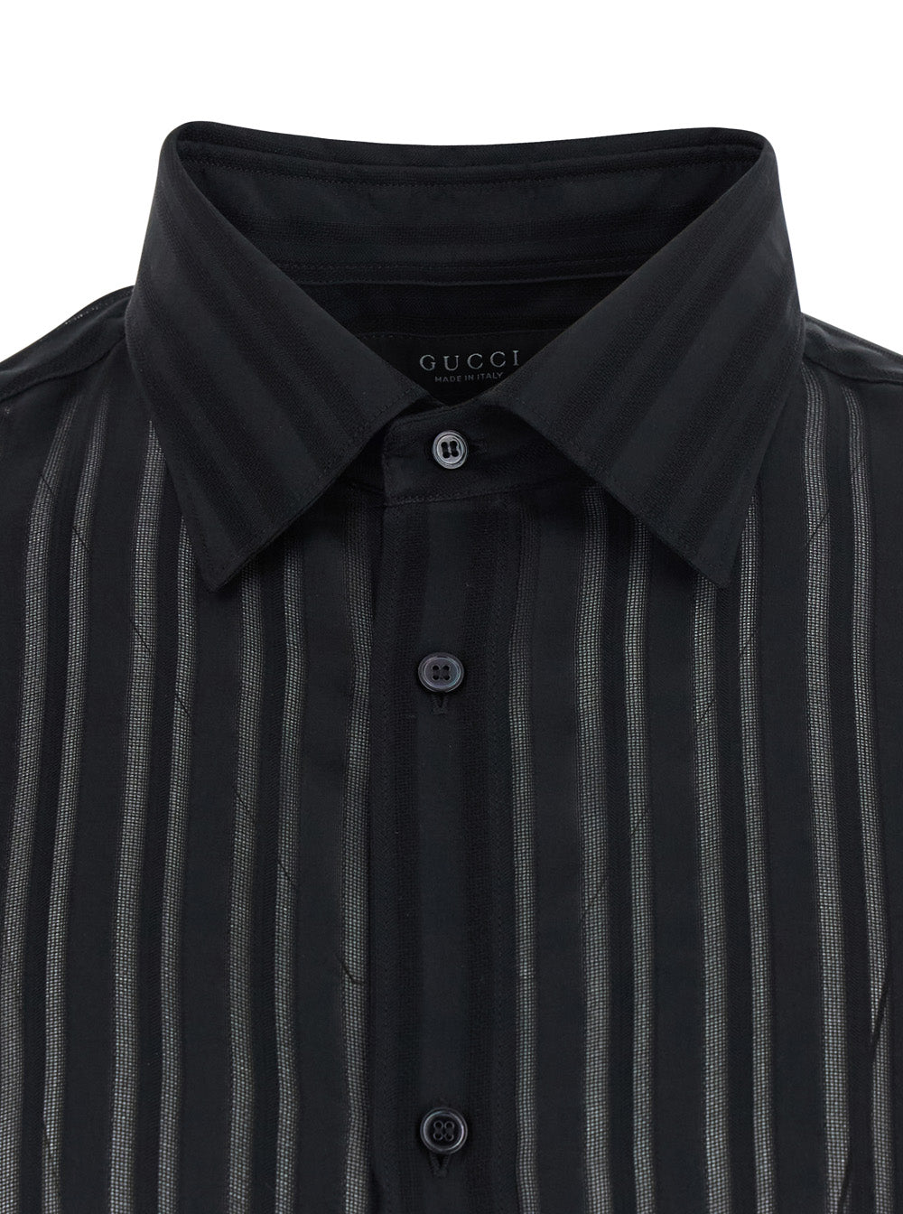 GUCCI Gucci Men Black Shirt With Classic Collar And All-Over Striped Pattern In Silk For Men