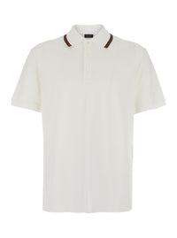Gucci Men White Polo Shirt With Web Collar And Short Sleeves In Cotton For Men